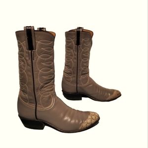 Vintage Tony Lama Alligator Tipped Leather Cowboy Western Black Label 7M